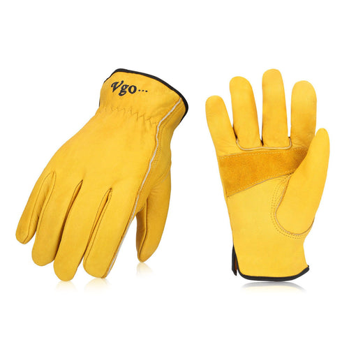 Vgo 3 Pairs Unlined Cow Grain Leather Work and Driver Gloves(Gold,CA9590-G)