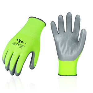 VGO 10 Pairs Nitrile Coating Gardening and Work Gloves for men  (Hi-vis Green,  NT2110-F)