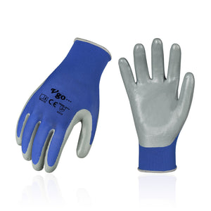 VGO 10 Pairs Nitrile Coating Gardening and Work Gloves (Grey/Blue, NT2110)