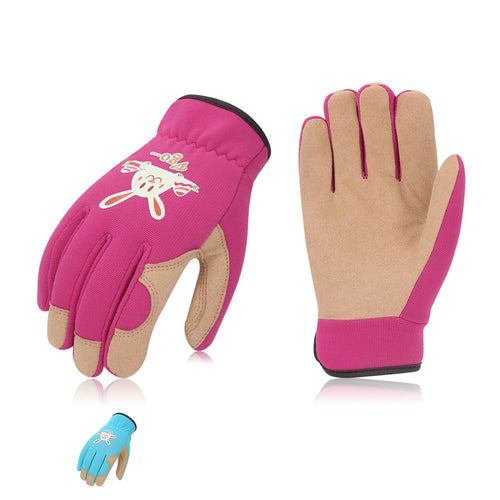 VGO 2 Pairs Age 3-8 Kids Gardening, Lawning, Working Gloves (2 Colors, KID-SL7362)