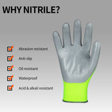 将图片加载到图库查看器，VGO 10 Pairs Nitrile Coating Gardening and Work Gloves for men  (Hi-vis Green,  NT2110-F)