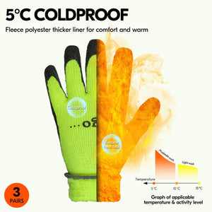 Vgo 3Pairs Foam Latex Coated Gardening and Work Gloves (Black, High-Vis Orange & Green, RB6010)