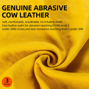 Vgo 3 Pairs Unlined Cow Grain Leather Work and Driver Gloves(Gold,CA9590-G)