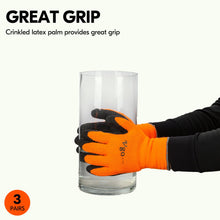 将图片加载到图库查看器，Vgo 3Pairs Foam Latex Coated Gardening and Work Gloves (Black, High-Vis Orange &amp; Green, RB6010)