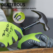 将图片加载到图库查看器，VGO 10 Pairs Nitrile Coating Gardening and Work Gloves for men  (Hi-vis Green,  NT2110-F)