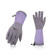 将图片加载到图库查看器，Vgo Ladies&#39; Synthetic Leather Palm with Long Pig Split Leather Cuff Rose Garden Gloves (Purple,SL6592W-P)