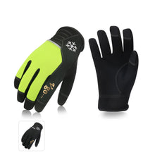 将图片加载到图库查看器，VGO 2 Pairs 41℉ or Above Winter Leather Gloves High Dexterity Cold Storage Work Gloves,Touchscreen (Black&amp;Fluorescent Green,AL8772)