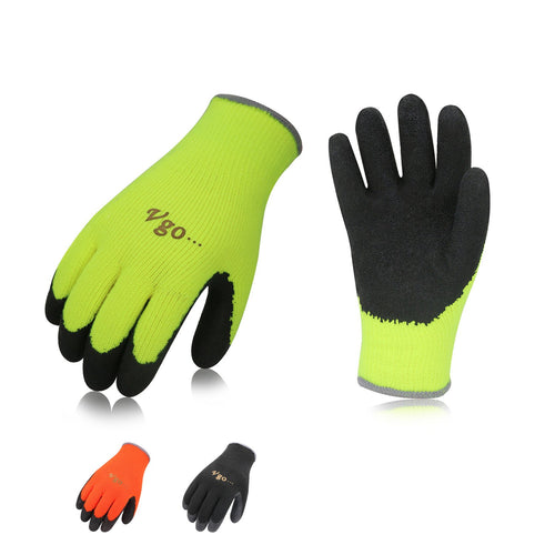 Vgo 3Pairs Foam Latex Coated Gardening and Work Gloves (Black, High-Vis Orange & Green, RB6010)